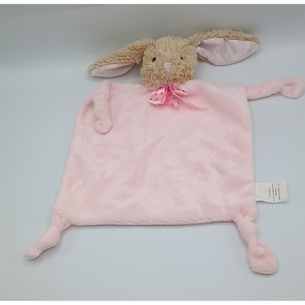 11" Dandee Pink Tan Knotted Rattle Plush Bunny Rabbit Security Blanket Satin 7